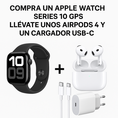 Compra el Apple Watch Series 10 (GPS) y recibe GRATIS unos AirPods 4 y un Cargador Tipo C 📦 Entrega GRATIS | 💳 ¡Paga solo al recibir!